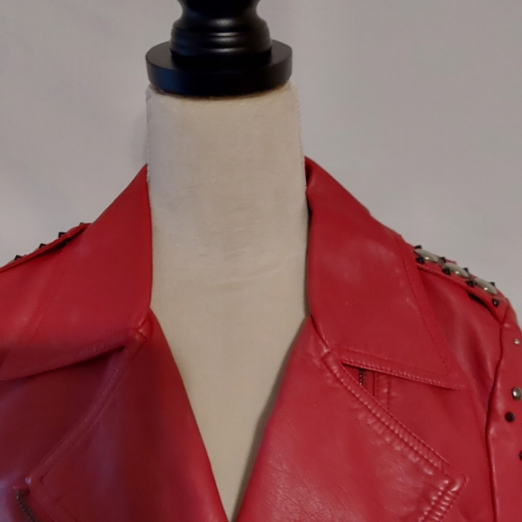 V Christian Red Faux Leather Moto Jacket. SIZE SMALL - Picture 16 of 16